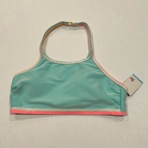 NWT SO by Kohl’s Teal Striped High Neck Bikini Top - Size Large